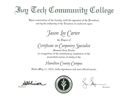 Certificate in Carpentry Specialist