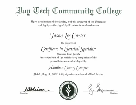 Certificate in Electrical Specialist
