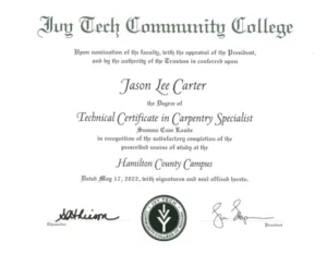 Technical Certificate in Carpentry Specialist