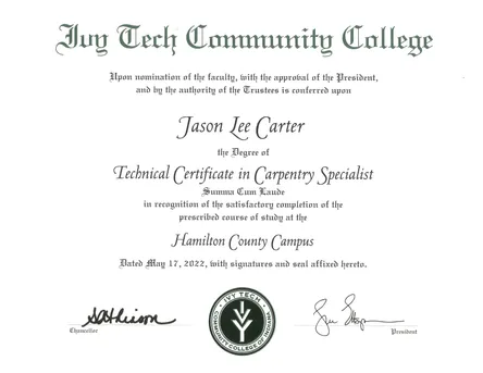 Technical Certificate in Carpentry Specialist