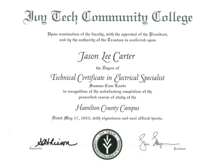 Technical Certificate in Electrical Specialist